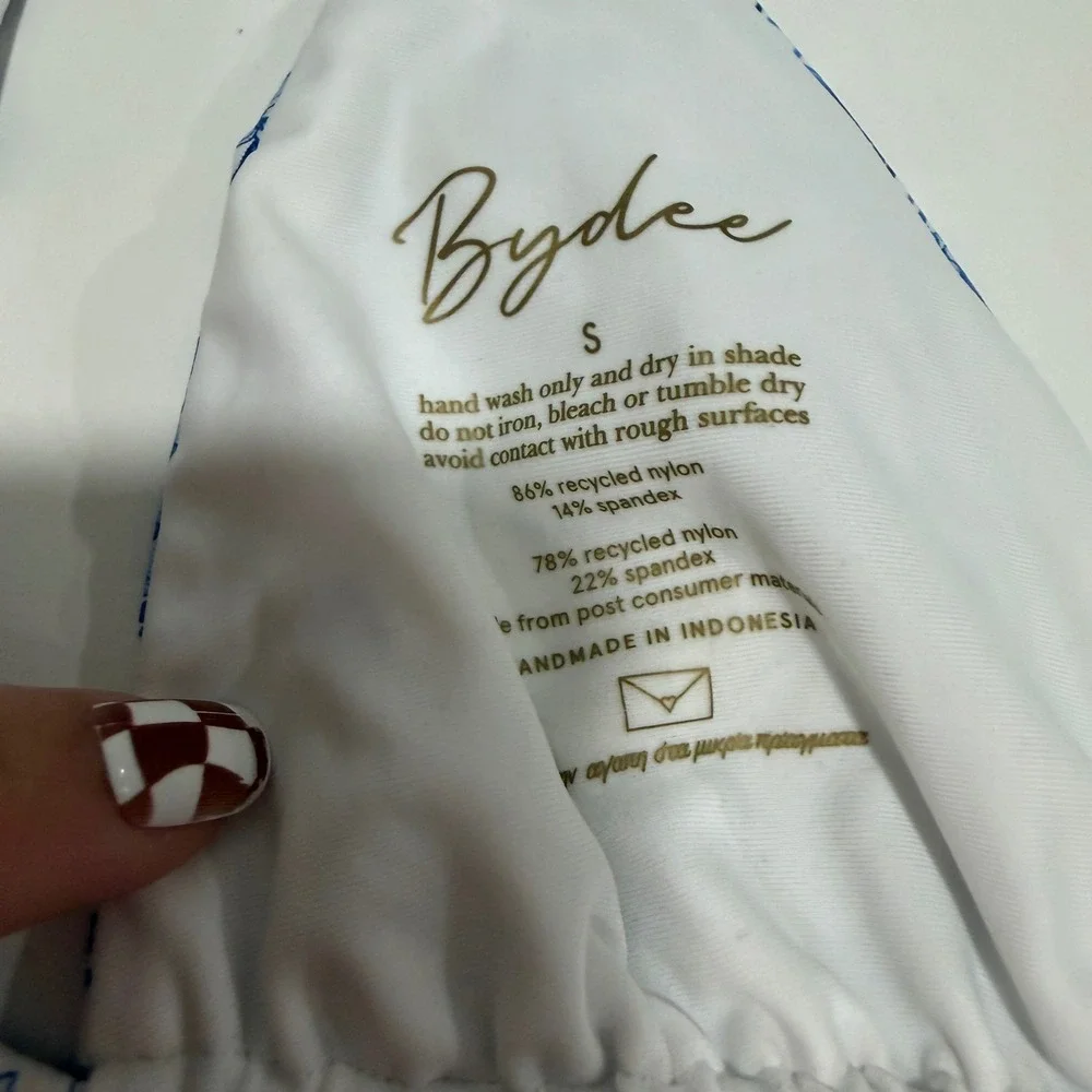 Bydee Cyprus Bikini Top Alythia Blue White Toile Landscape Gold Charms Small